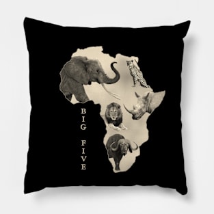Africa and BIG FIVE - Elephant, Lion, Leopard, Rhino, Buffalo Pillow
