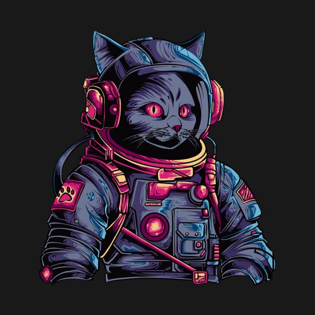 Cosmic Cat: Cyberpunk Astronaut from the Future by Ihsanmtsm Illustration