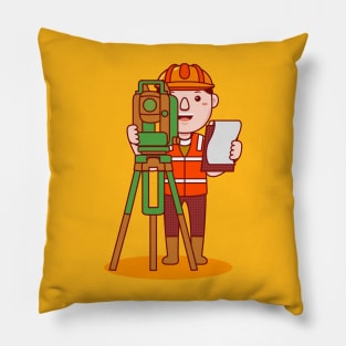 Cute Land Surveyor Cartoon Pillow