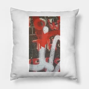 Overpass Graffiti Red White and Gray Pillow