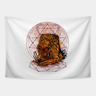 A lion enjoying its prey Tapestry