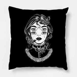 Cute victorian witch with butterflies and four eyes Pillow