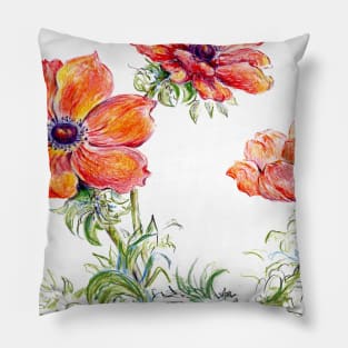 Color illustration of Red Poppies Pillow