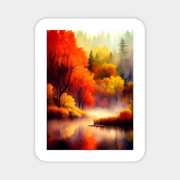 Colorful Autumn Landscape Watercolor 5 Magnet by redwitchart