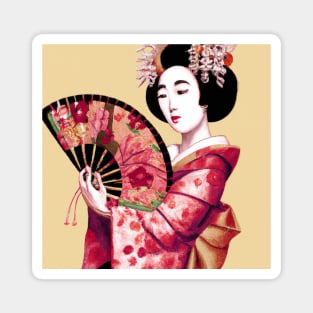 Elegant Geisha with Paper Fan - Traditional Japanese Art Design Magnet