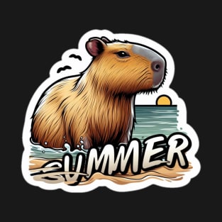 Cute summer capybara on the beach T-Shirt