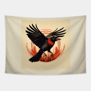 Black bird red logo graphic Tapestry