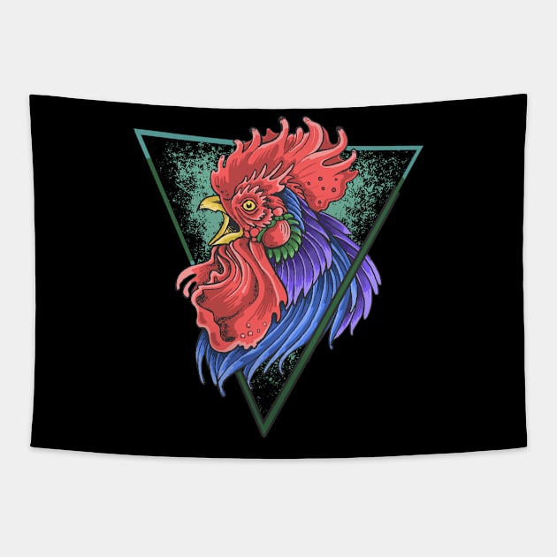 Rooster Colorful Head Tapestry by Mako Design 