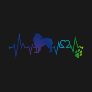 Australian Shepherd Colorful Heartbeat, Heart & Dog Paw T-Shirt