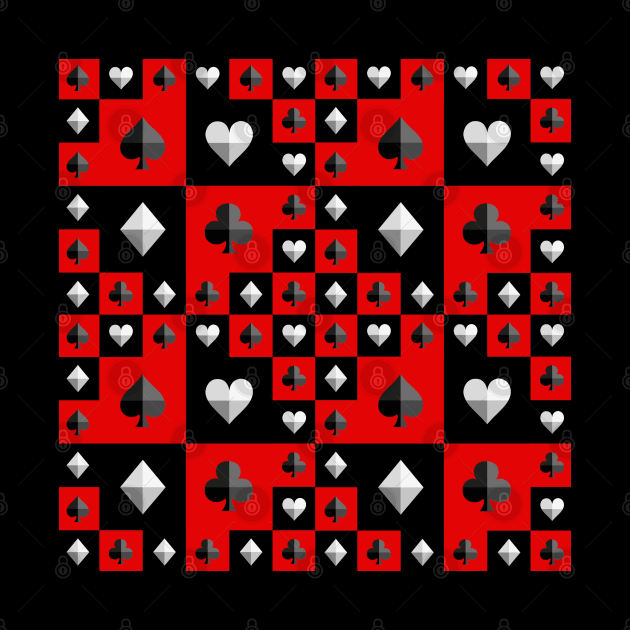 Card symbols on red and black patterns by doniainart