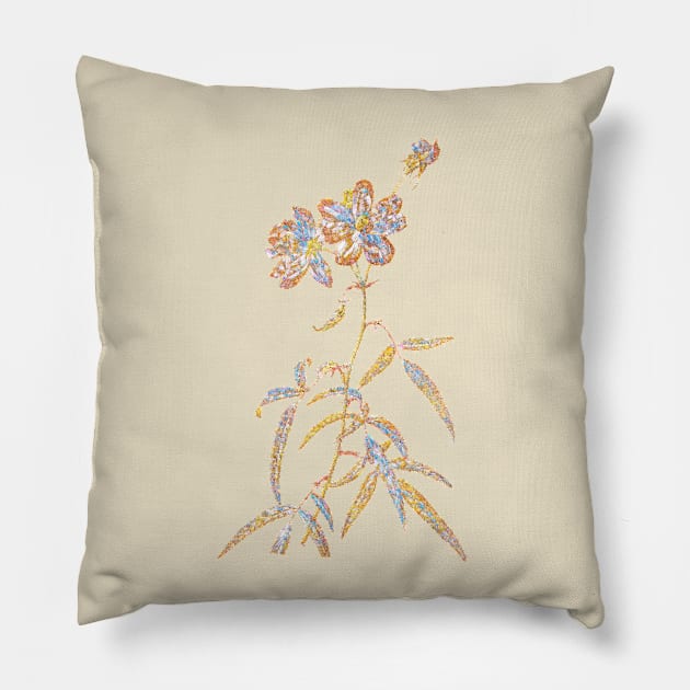 Gold Prism Mosaic Peach Leaved Rose Botanical Illustration Pillow by Holy Rock Design