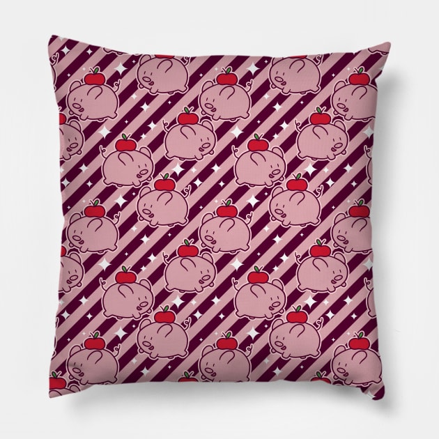 Apple Pig Striped Pattern Pillow by saradaboru