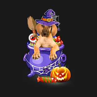 Great Dane Dog with witch hat Candy Pumpkin Halloween T-Shirt