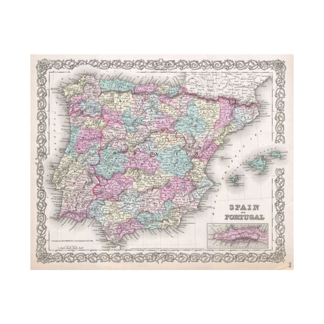 Vintage Map of Spain (1855) by Bravuramedia