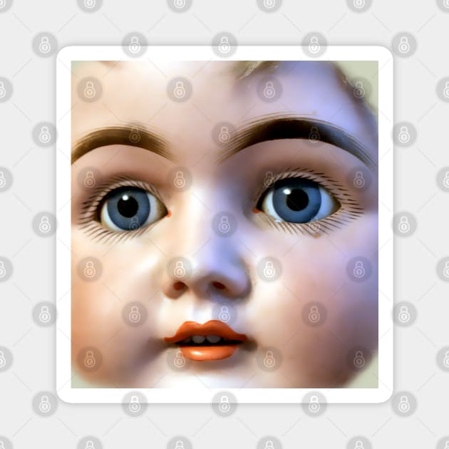 Doll face with fixed blue eyes: Eternal childhood! Magnet by Marccelus