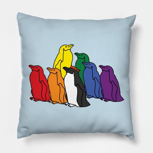 Pride Rainbow Penguin Party Pillow by ellenhenryart