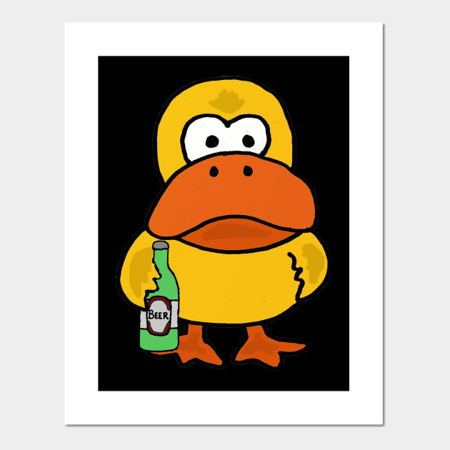 Funny Angry Duck Drinking Beer Cartoon