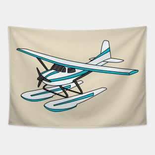 White blue seaplane illustration Tapestry