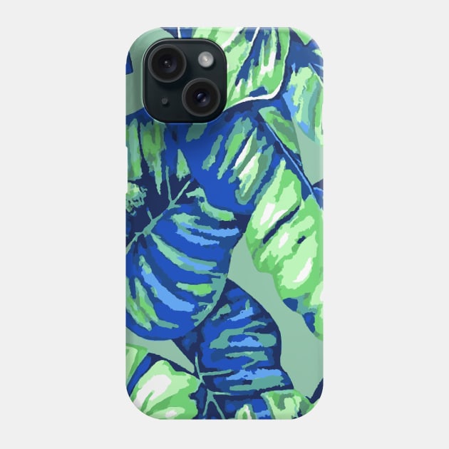 Tropical Leaves Of Banana and Monstera Blue Green Cut Out 2 Phone Case by taiche