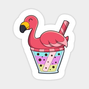 Flamingo with Mug of Juice & Drinking straw Magnet