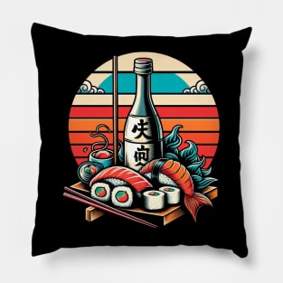 Sushi and Sake Vintage | Men's Kanpai Japanese Art Lover Pillow