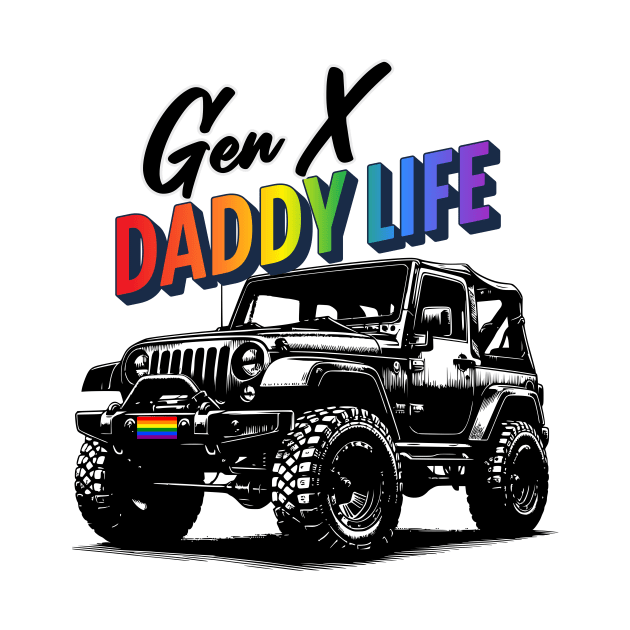 Gay Pride Shirt Men Daddy Gen X LGBTQ Jeep Rainbow Flag by Dezinesbyem Designs