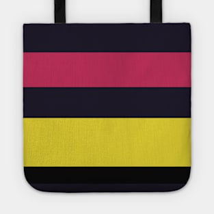 A soft impression of Very Light Pink, Dark, Almost Black, Dingy Dungeon and Piss Yellow stripes. Tote