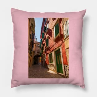 Back Street in Rovinj Old Town, Croatia Pillow