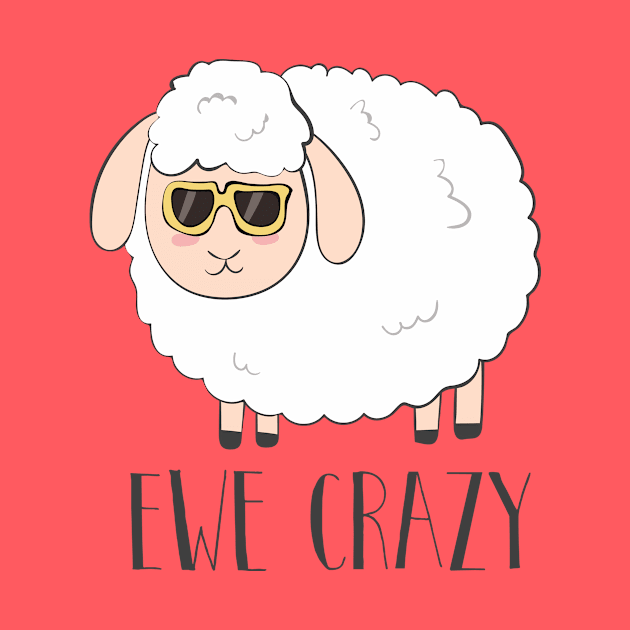 Ewe Crazy Cool Cute Funny Sheep Wearing Sunglasses Design by Dreamy Panda Designs