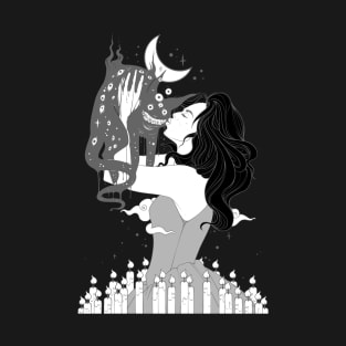 Witch And Cat Goth Art T-Shirt