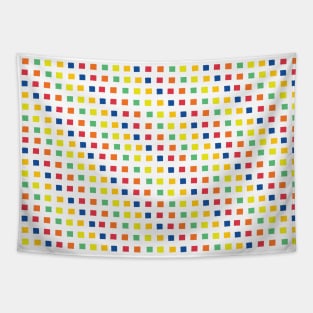 White grid over rainbow squares Tapestry