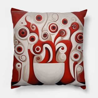 Red and White Abstract Flowers in a White Vase Pillow