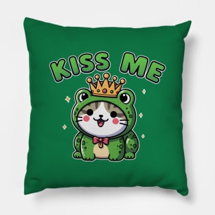 Kiss Me - Cute Cat - Frog Prince Pillow