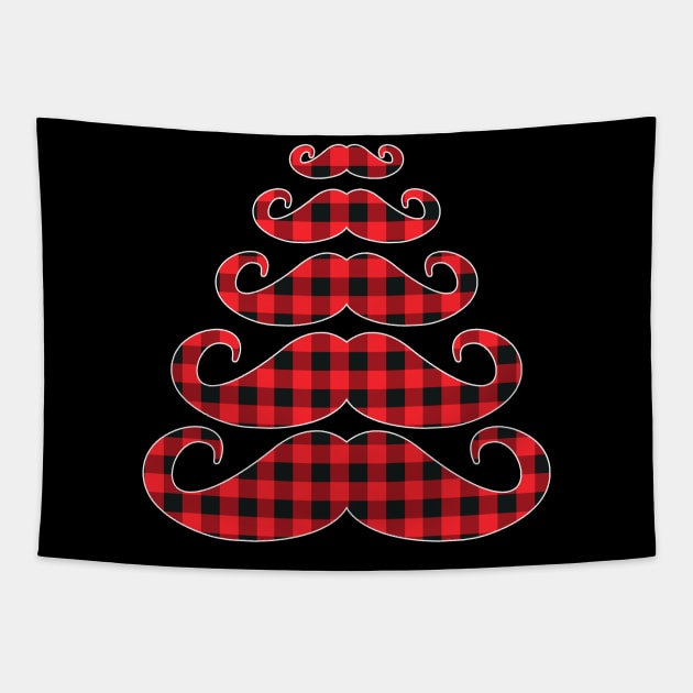 mustache red plaid buffalo christmas tree Tapestry by Nancie
