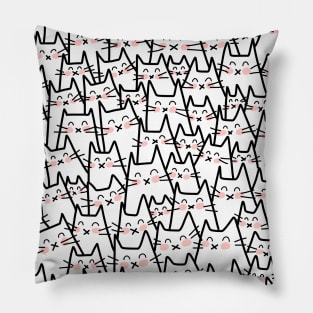 Cat Party - White Black Pink Pillow