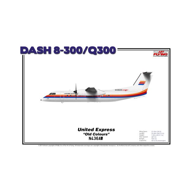 DeHavilland Canada Dash 8-300/Q300 - United Express "Old Colours" (Art Print) by TheArtofFlying