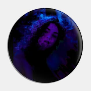 Beautiful girl, in dark place. Some blurred shapes. Blue and violet. Blue, so beautiful. Pin