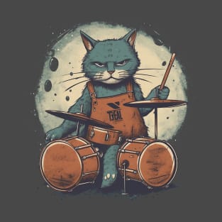 Vintage Rockin' Drummer Cat T-Shirt