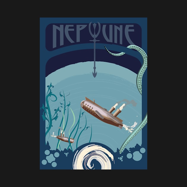 Neptune - Art Nouveau Space Travel Poster by Walford-Designs