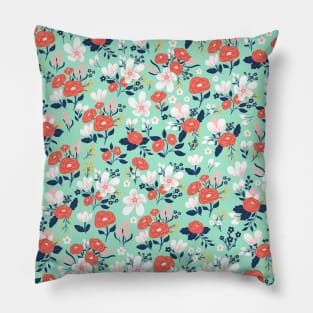 Coral Mint Flowers Pillow