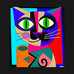 Cubism Style Abstract Cute Cat Named Kitty Fine Art Painting 6 T-Shirt