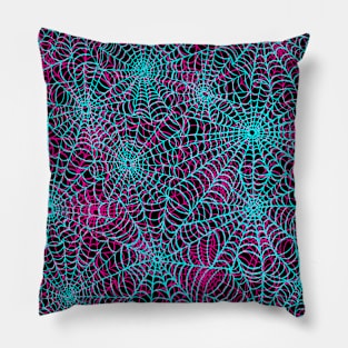 Spiderwebs - Neon Blue & Pink Pillow