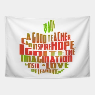 Thank You Teacher Gift - Typographic Apple - Inspirational Quote Tapestry