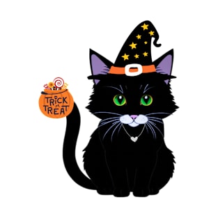 Dark Cat Trick or Treat: A Mysterious Halloween Night T-Shirt