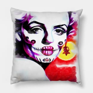 Marilyn Monroe with sugar skull make up Pillow