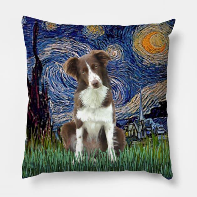 Starry Night Adapted to Include a Border Collie Pillow by Dogs Galore and More