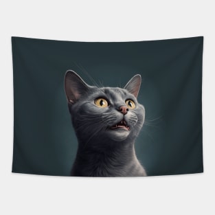 Illustration of handsome grey haired cat looking to the side Tapestry