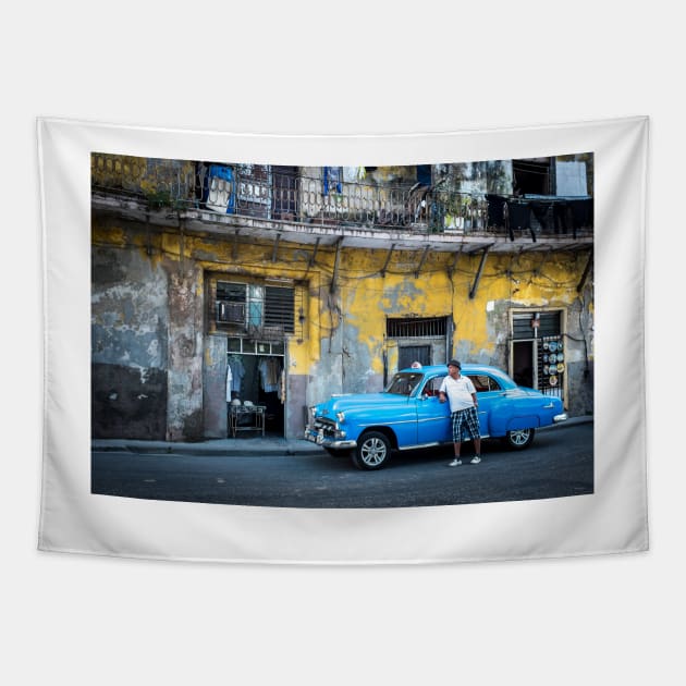American car from the 50's in Havana, Cuba Tapestry by connyM-Sweden