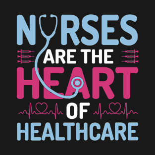 nurses are the heart of healthcare quotation tshirt template flat contrast texts medical elements sketch T-Shirt