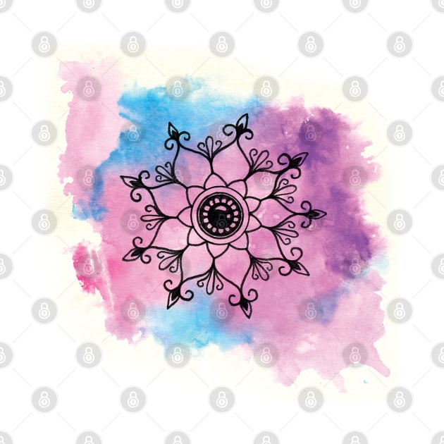 Purple Blue Snowflake Mandala Hand Drawn and Hand Painted by grafi_doodles